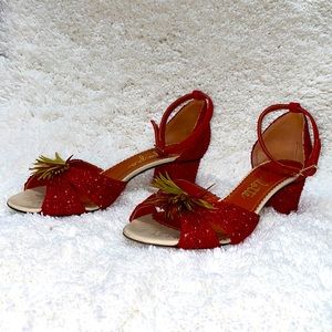 Charlotte Olympia Ferocious Raffia d'Orsay Sandal in Red
